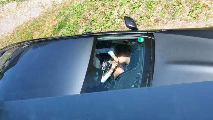 Entitled neighbour fuckslut brat posing in daddy&#;s car