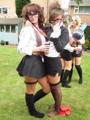 schoolgirl leavers (wearing tight black school skirts)