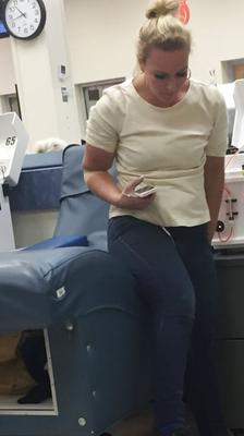 Blonde donating plasma