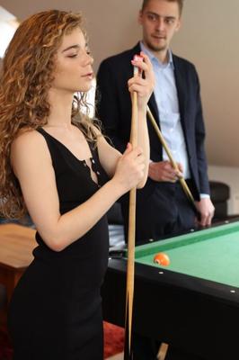 Teen babe Sabrina gets fucked on the pool table