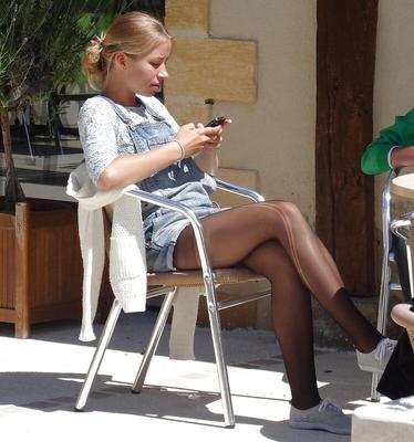 Candid Euro Teen in Black Pantyhose