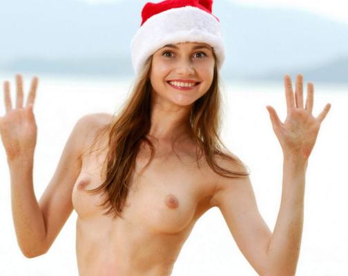 Merry Christmas from nude, shaved girls