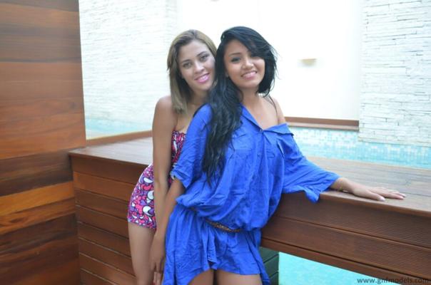 two cute latina teens tease you