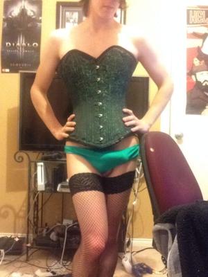 Corset wearing sissy slut