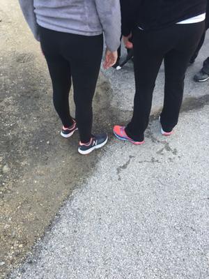 Mother and daughter in yoga pants