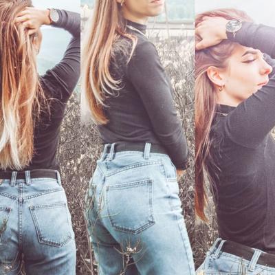 Linda modelo adolescente se burla del culo apretado en jeans sincero