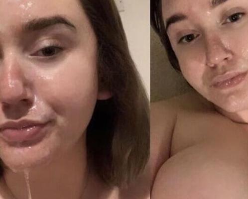 Chubby cumslut shows off her facials