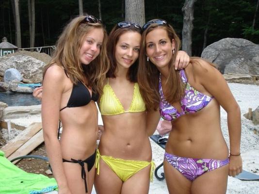 Group teens in bikinis