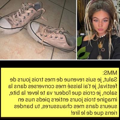 French caption (francais) elle offre ses Converses puantes