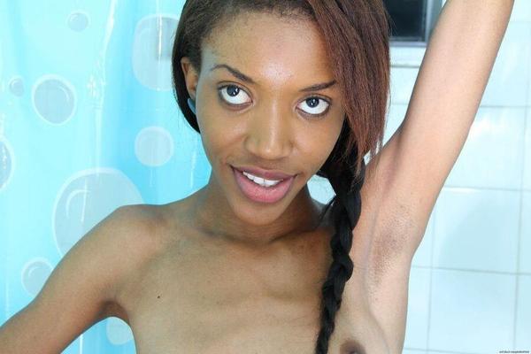 Young Skinny Black Girl Showering